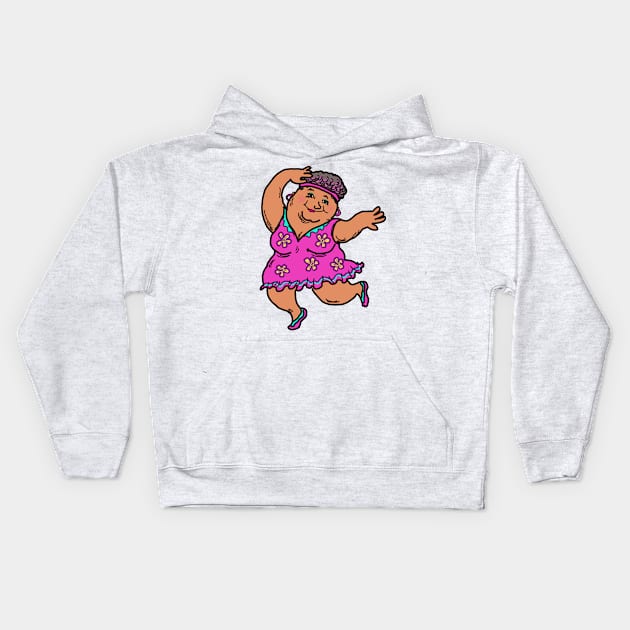 Active senior woman disco dancing illustration Kids Hoodie by Nalidsa